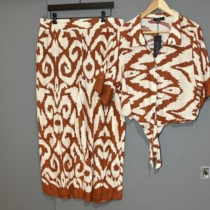 Rachel Zoe Terracotta and Cream Abstract Set. Sz XL